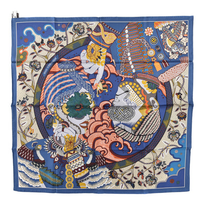 Hermes Silk Twill Duo Cosmique Scarf 90 Bleu Moyen Vert Ocre 1 of 4