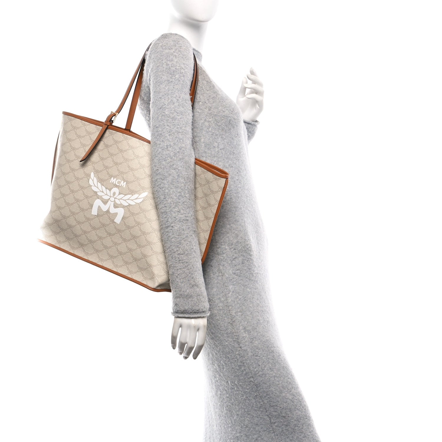 MCM Lauretos Nappa Medium Himmel Shopper Tote Oatmeal 2 of 9