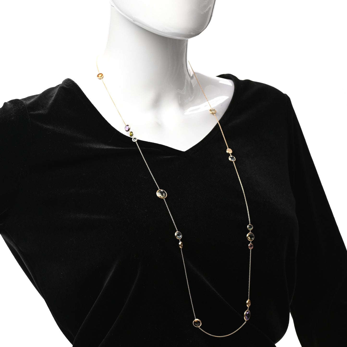 18K Yellow Gold Multi Gemstone Jaipur Long Station Necklace