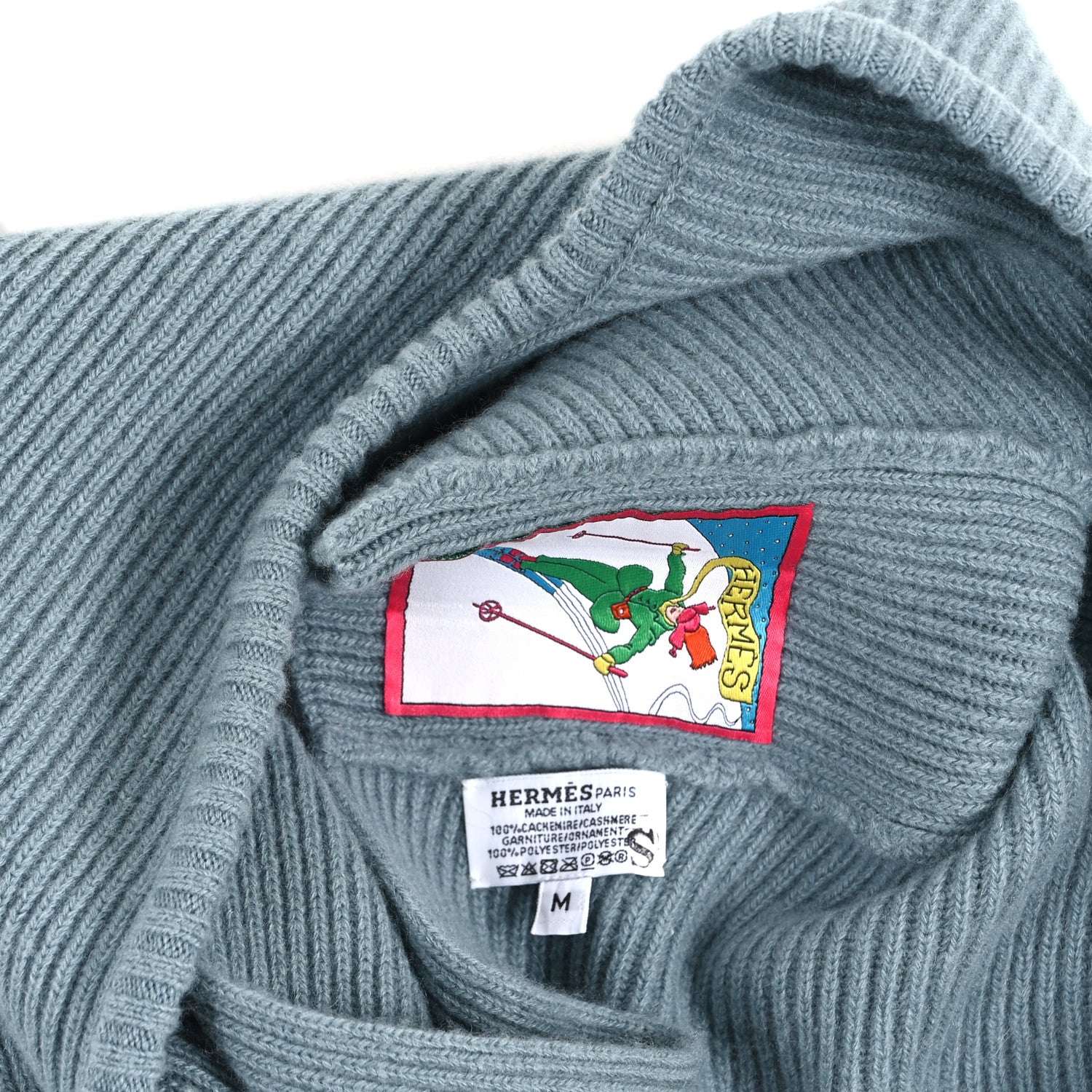 Hermes Cashmere Juliana Slalom Hooded Muffler M Grey 1857477