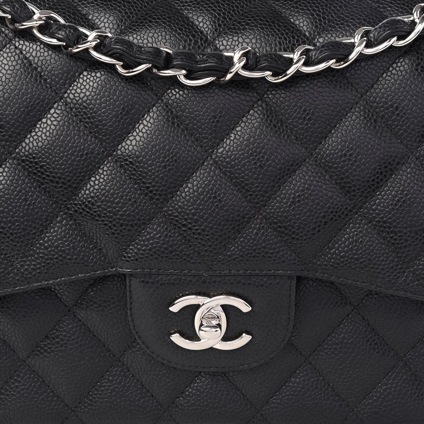 Caviar Quilted Jumbo Double Flap Black