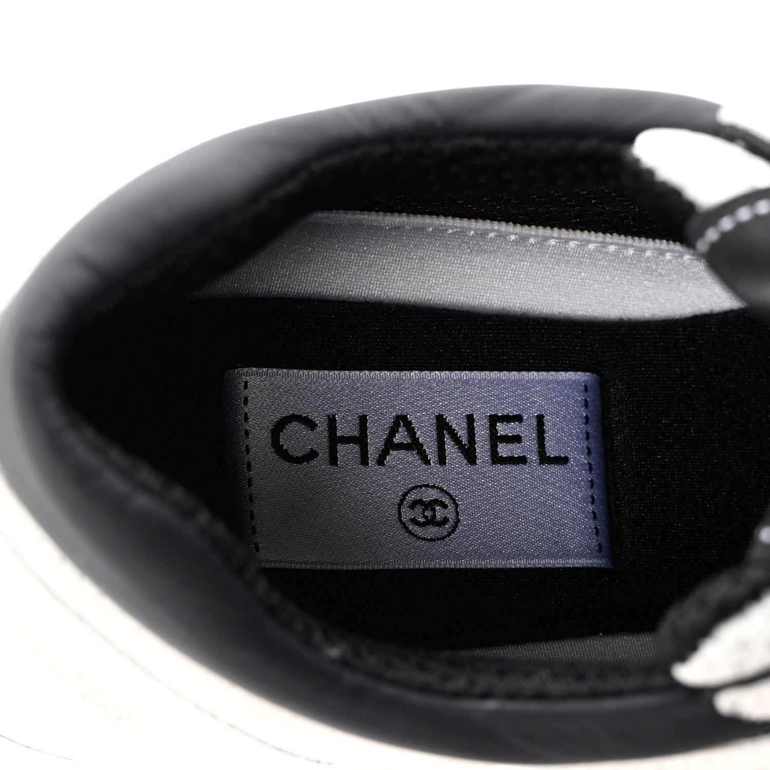 Chanel Mesh Suede Calfskin Grained Calfskin Womens CC Sneakers 37 White Black 6 of 8