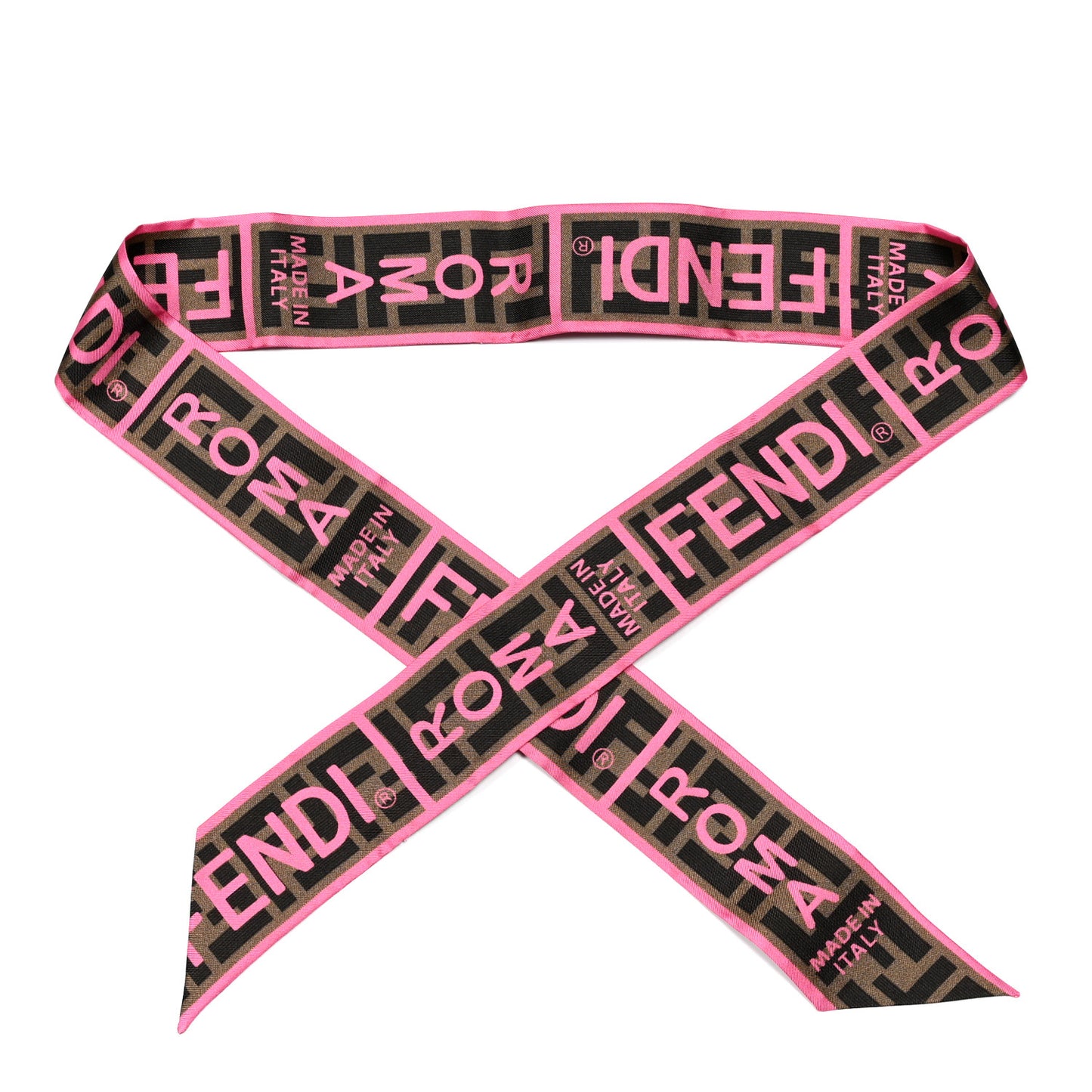 Silk FF 1974 Roma Logo Wrappy Scarf Rosa Fluo