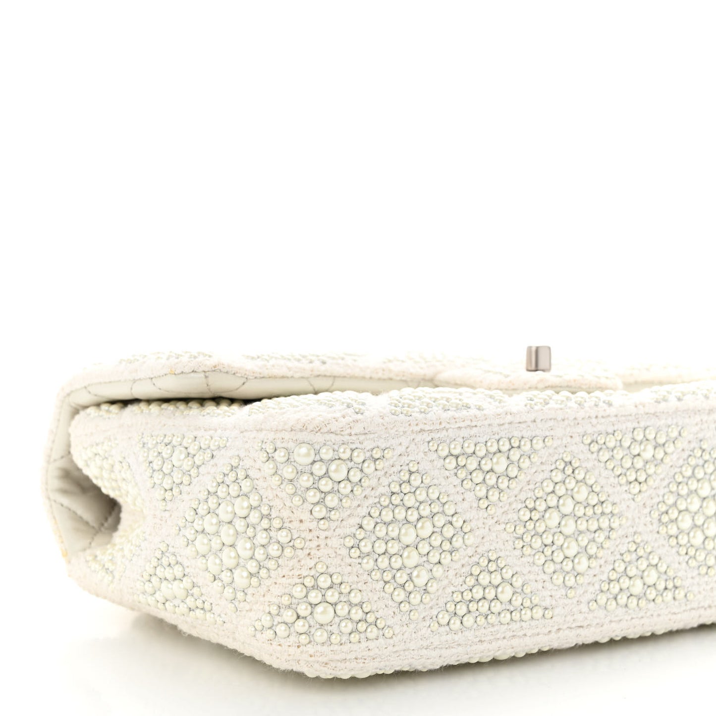 Cotton Quilted Pearl Embellished Small Single Flap White