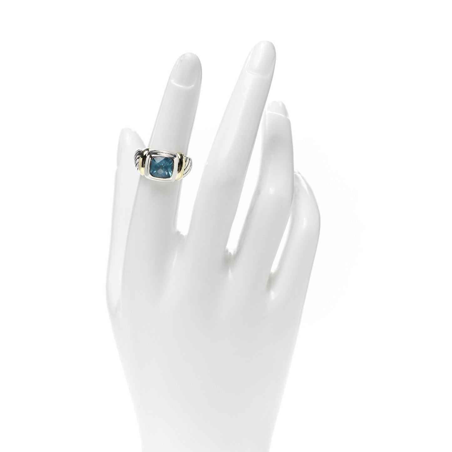 Sterling Silver 14K Yellow Gold Blue Topaz 7mm Noblesse Ring 51 5.75