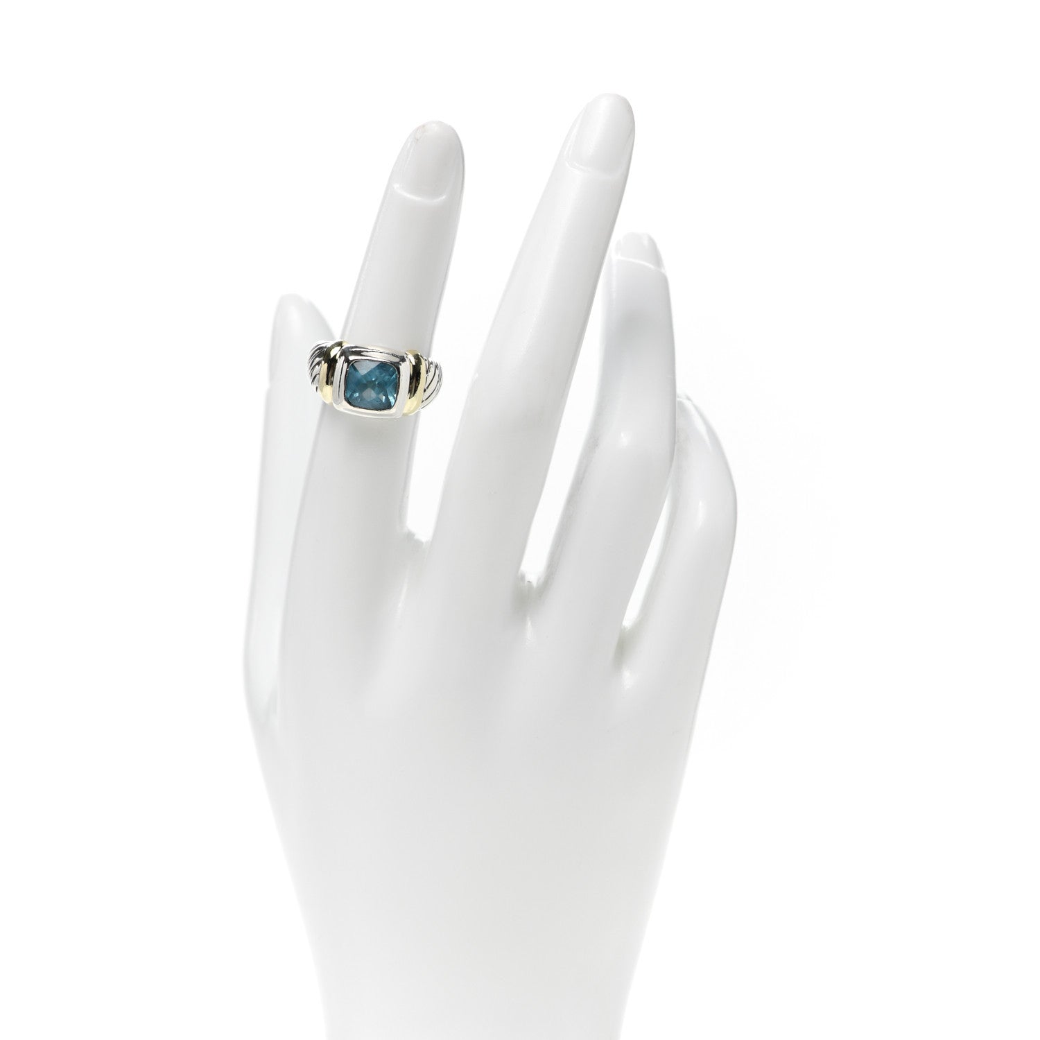 David Yurman Sterling Silver 14K Yellow Gold Blue Topaz 7mm Noblesse Ring 51 5.75 2 of 4