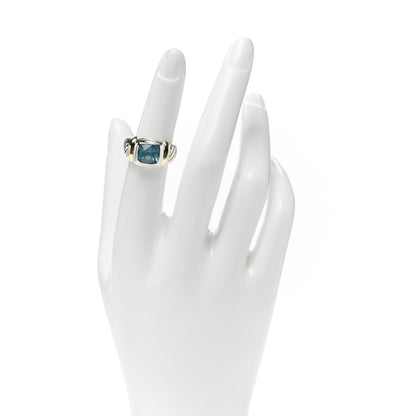 David Yurman Sterling Silver 14K Yellow Gold Blue Topaz 7mm Noblesse Ring 51 5.75 2 of 4