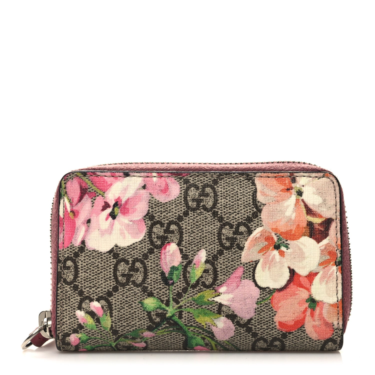 Gucci GG Supreme Monogram Blooms Zip Around Card Case Wallet Beige Multicolor Dry Rose 1 of 7