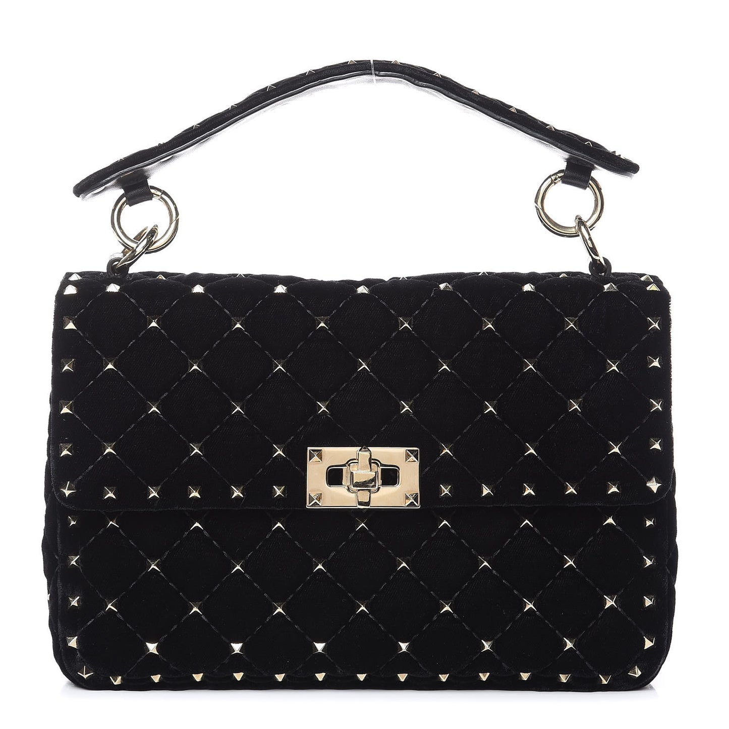 Velvet Medium Rockstud Spike Shoulder Bag Black