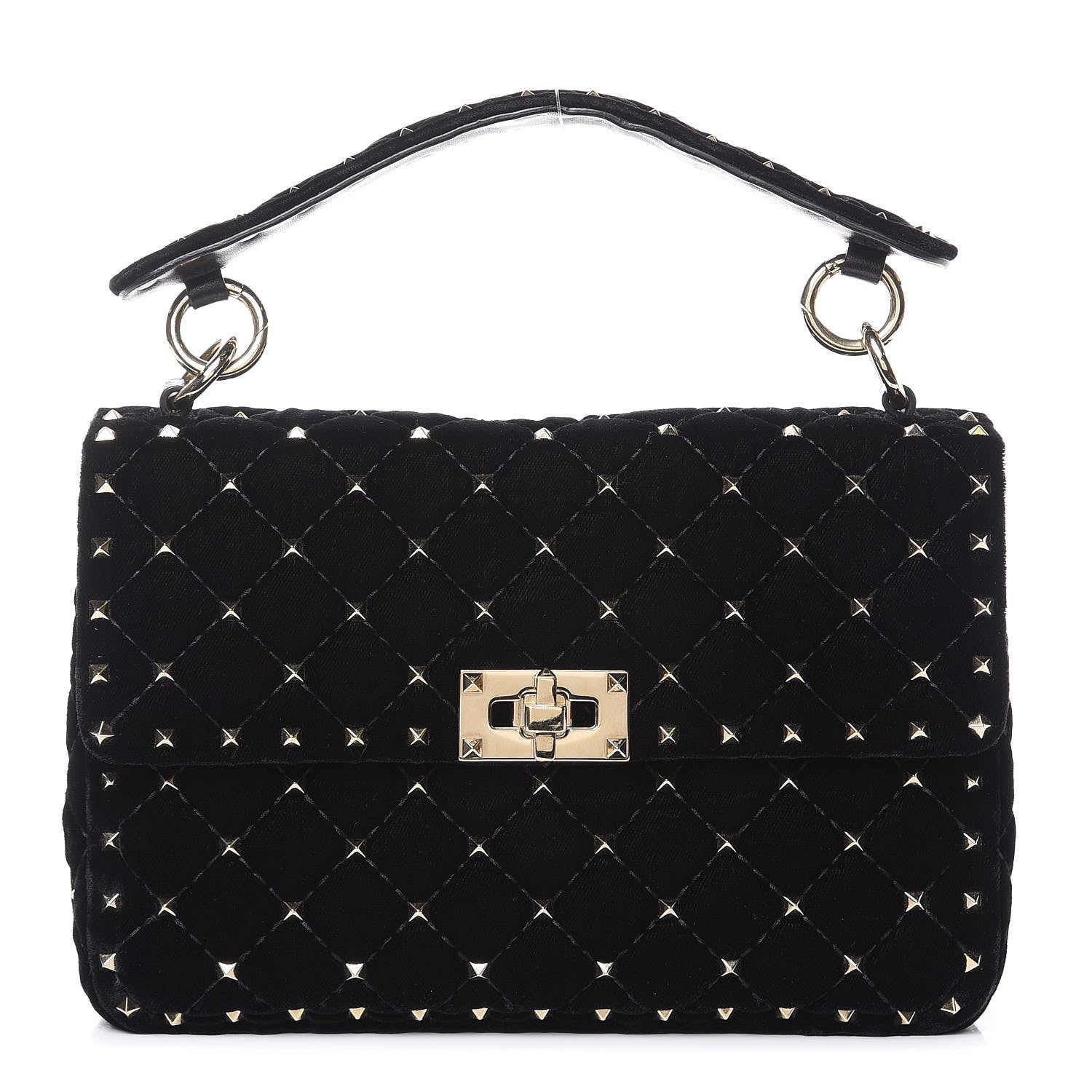 Valentino Garavani Velvet Medium Rockstud Spike Shoulder Bag Black 1 of 10