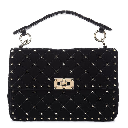 Valentino Garavani Velvet Medium Rockstud Spike Shoulder Bag Black 1 of 10