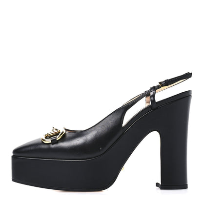 Gucci Nappa Horsebit Platform 35/120mm Slingback Pumps 40.5 Black 1 of 10