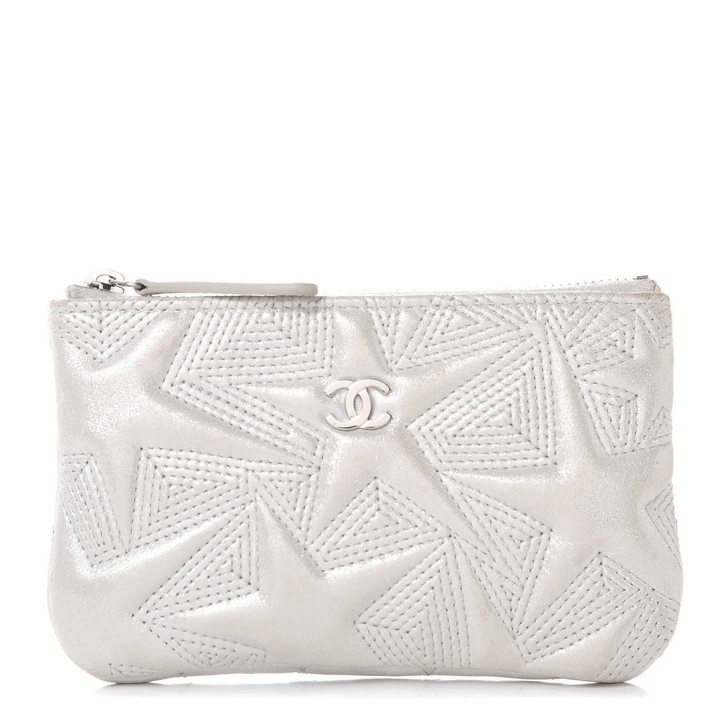 Metallic Lambskin Star Embossed Coin Purse Case Light Silver