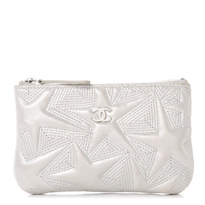 Chanel Metallic Lambskin Star Embossed Coin Purse Case Light Silver 1 of 13