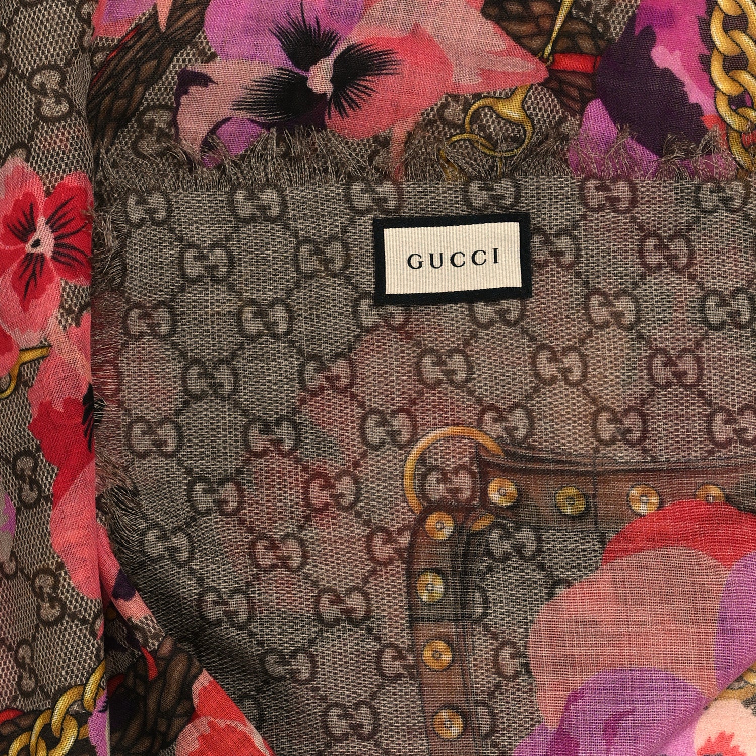 Gucci Wool Jacquard GG Monogram Big Panshie Fringe Shawl Roseate Beige 3 of 4