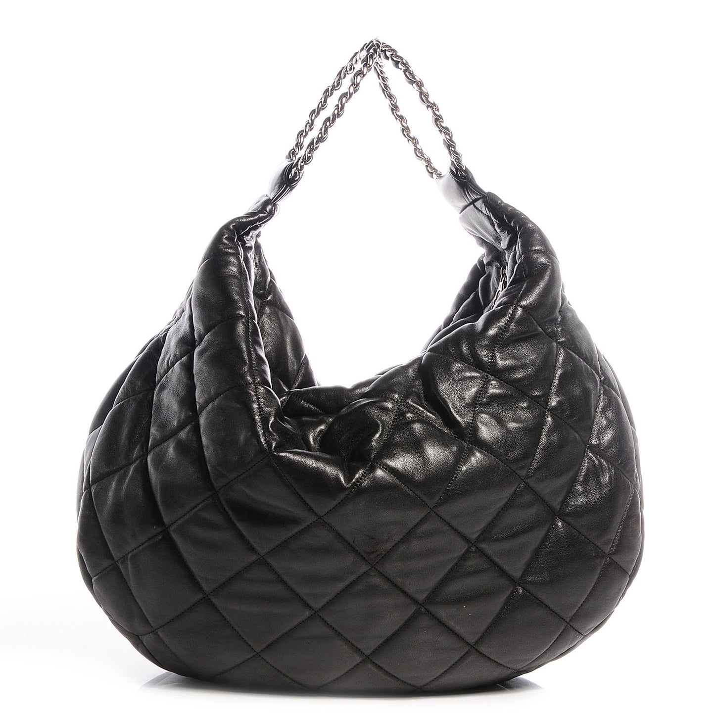 Lambskin Quilted Chain Handles Handbag Black
