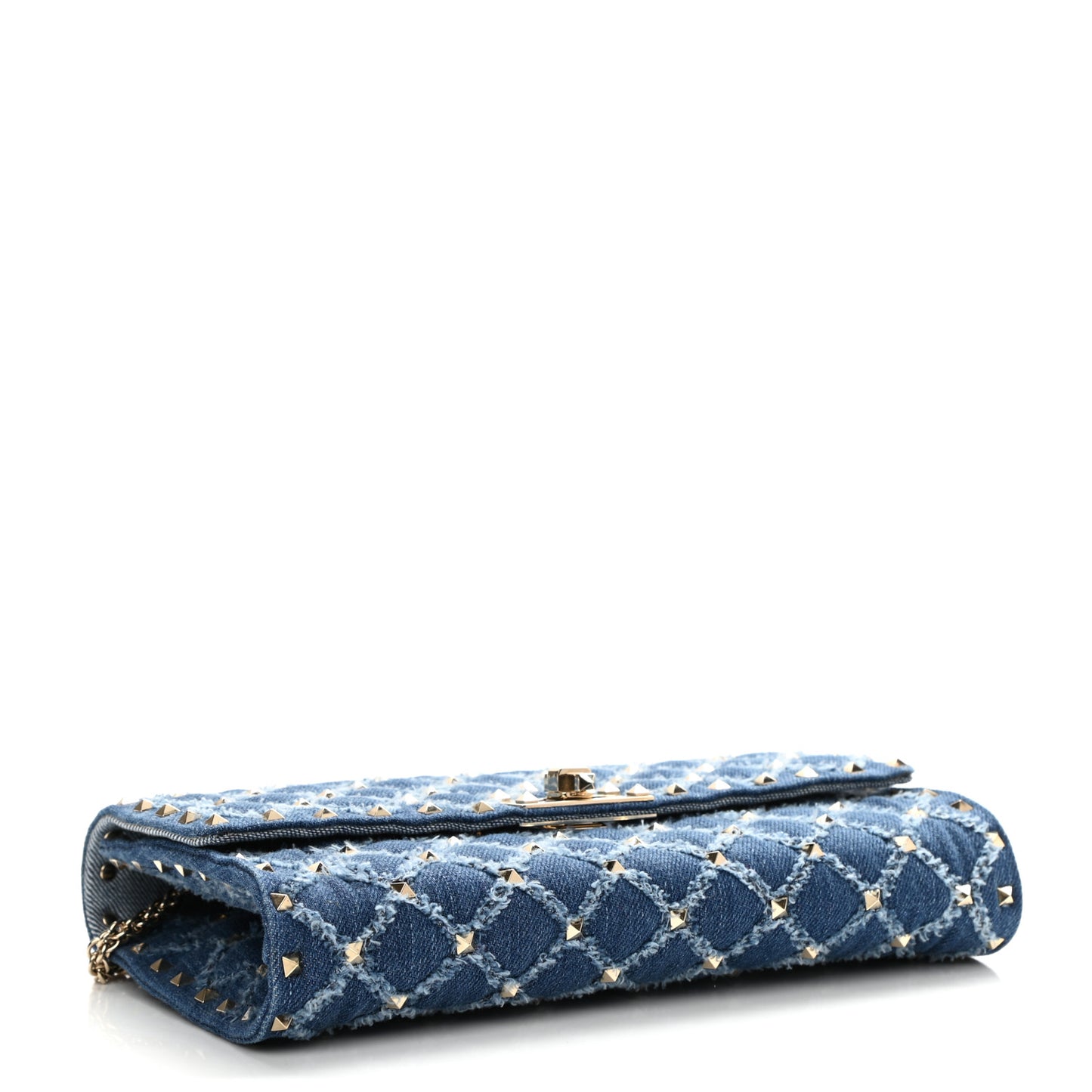 Denim Rockstud Spike Wallet on Chain Blue