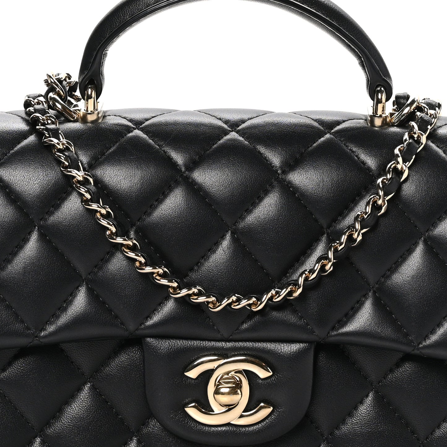 Lambskin Quilted Mini Top Handle Rectangular Flap Black