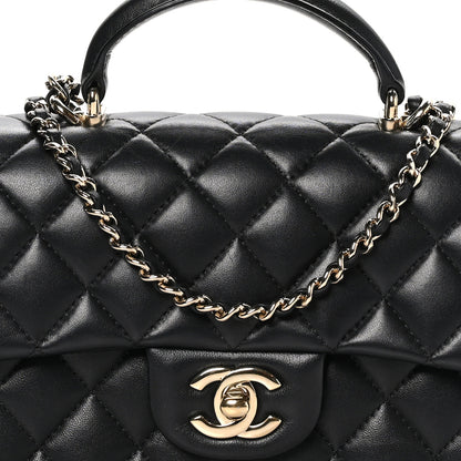 Chanel Lambskin Quilted Mini Top Handle Rectangular Flap Black 8 of 11