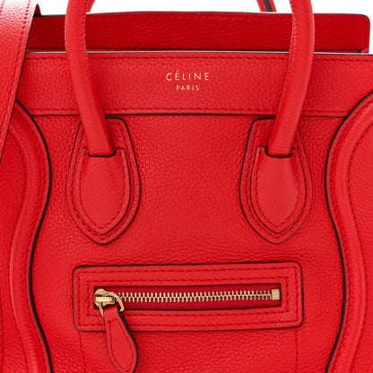 Celine Drummed Calfskin Nano Luggage Red 8 of 10