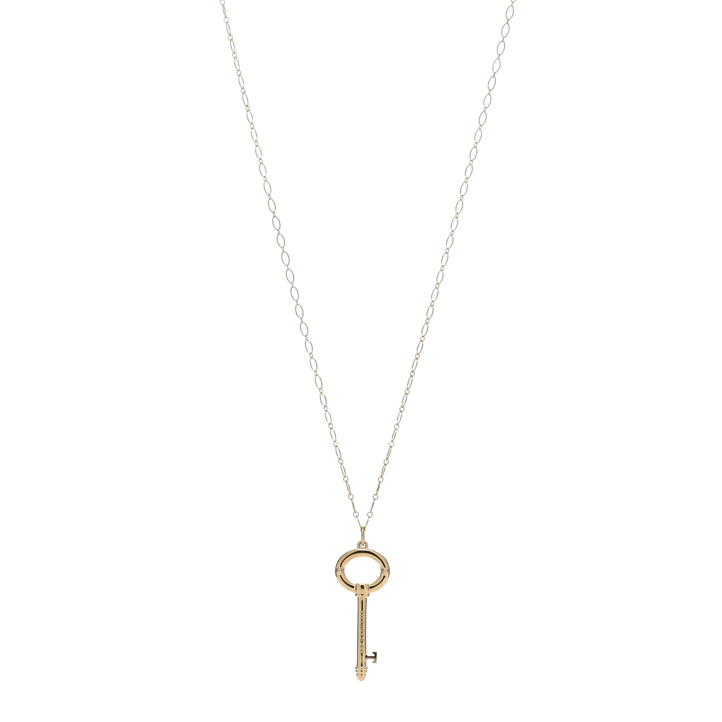18K Yellow Gold Oval Key Pendant Link Necklace