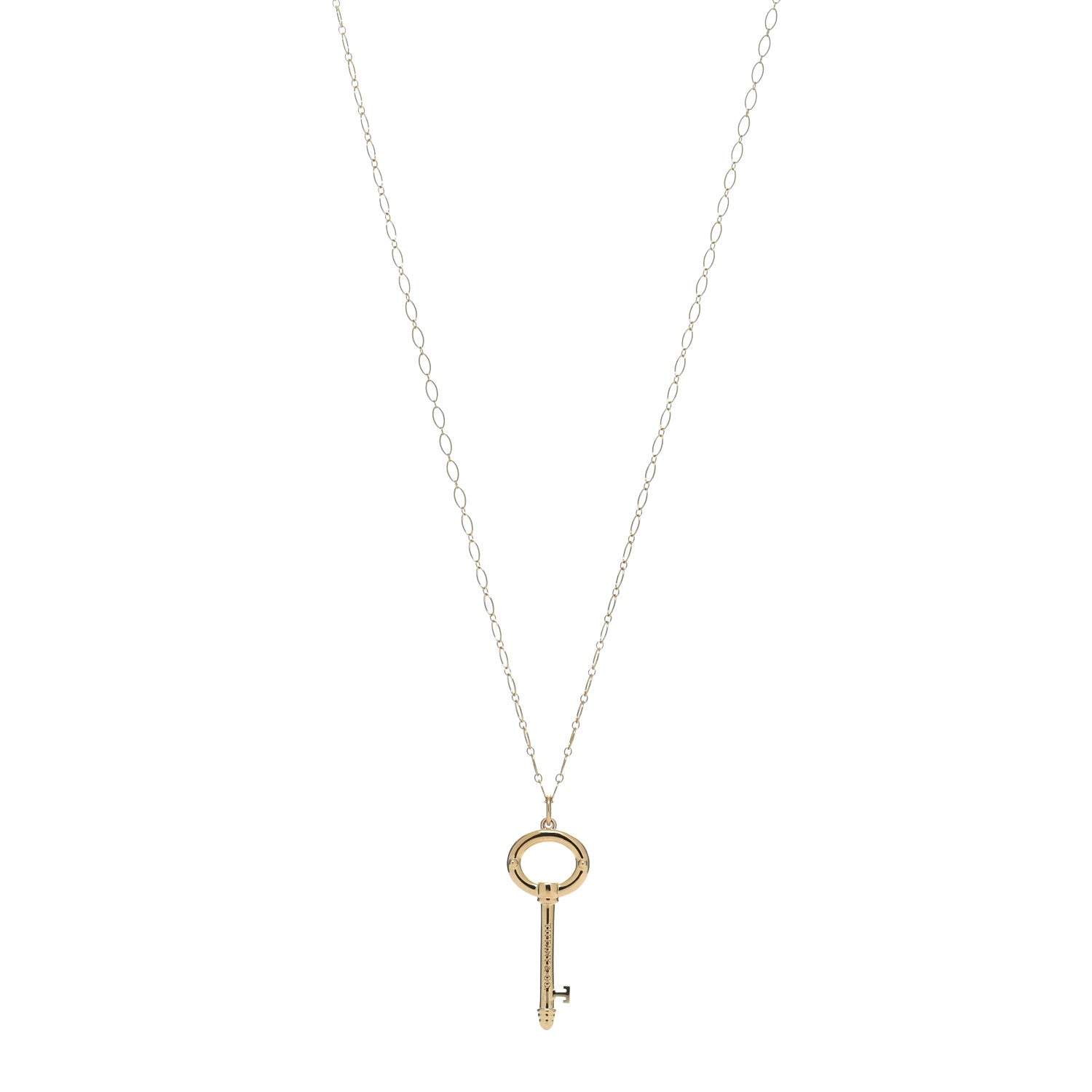 Tiffany 18K Yellow Gold Oval Key Pendant Link Necklace 1 of 5