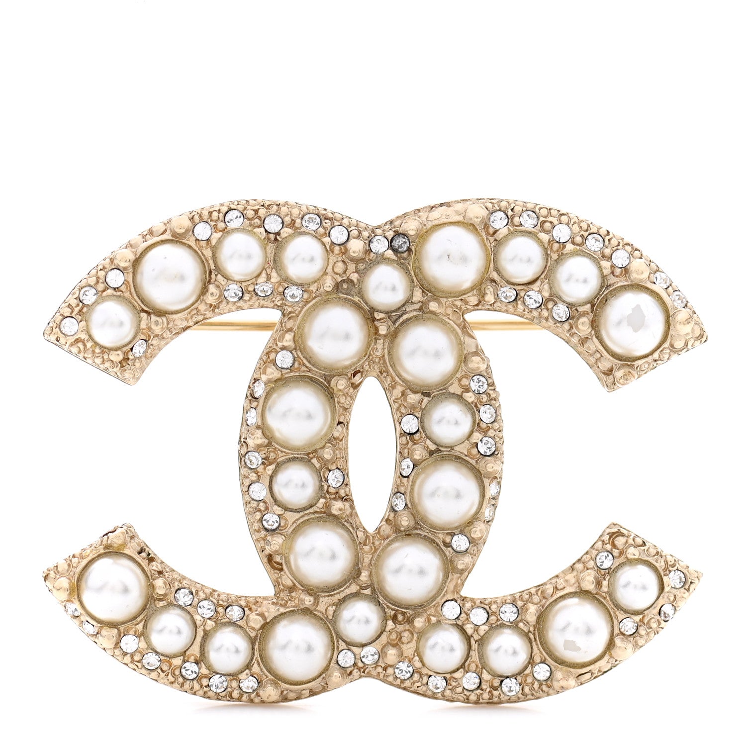 Chanel Metal Crystal Graduated Pearl CC Brooch Gold 1 of 5