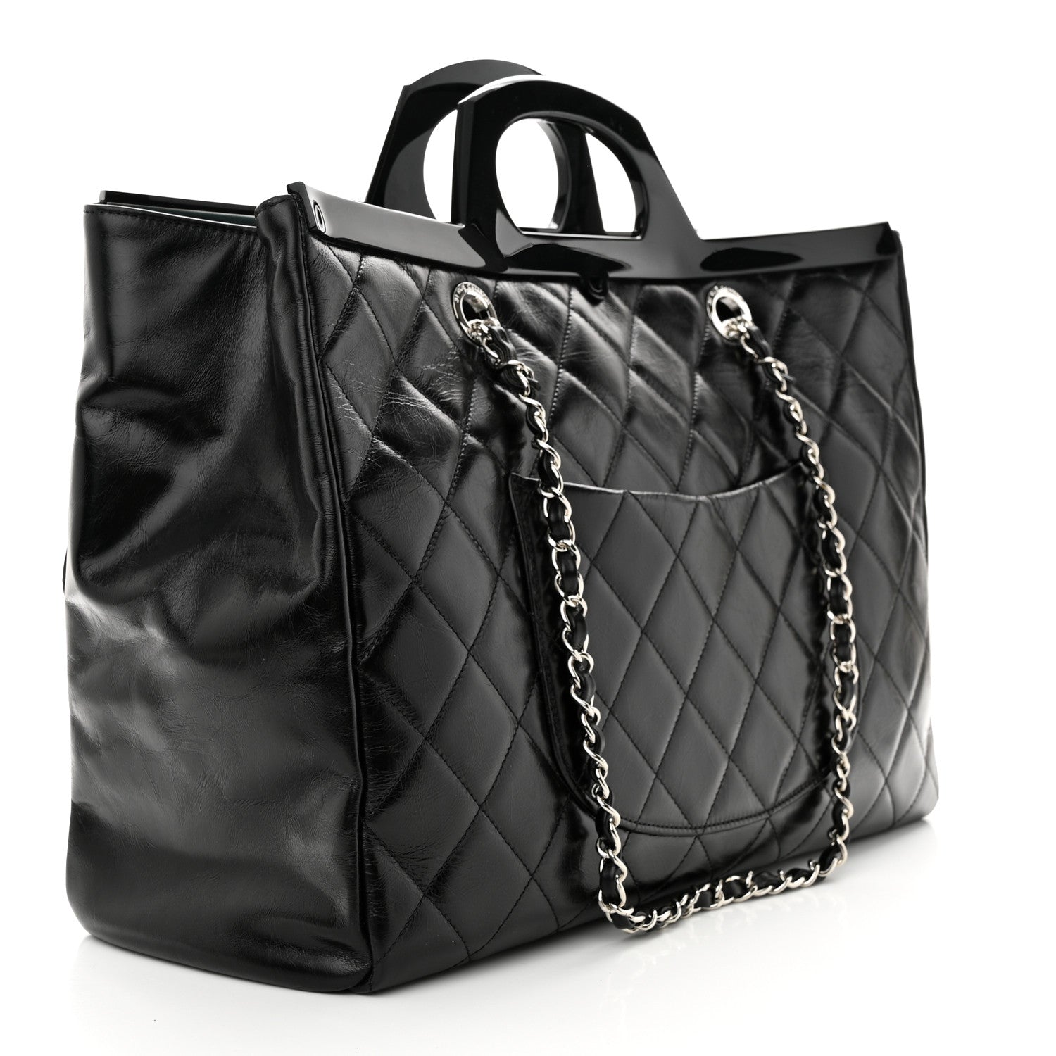 Chanel Glazed Calfskin Quilted Large CC Delivery Tote Black 3 of 12