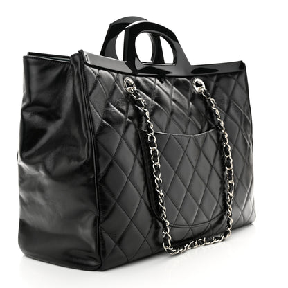 Chanel Glazed Calfskin Quilted Large CC Delivery Tote Black 3 of 12