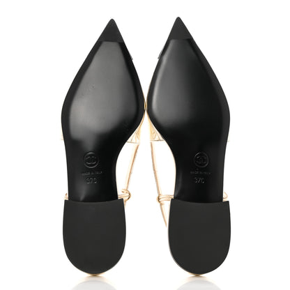 Chanel Laminated Calfskin Grosgrain Cap Toe CC Slingback Flats 37 Gold Black 5 of 9