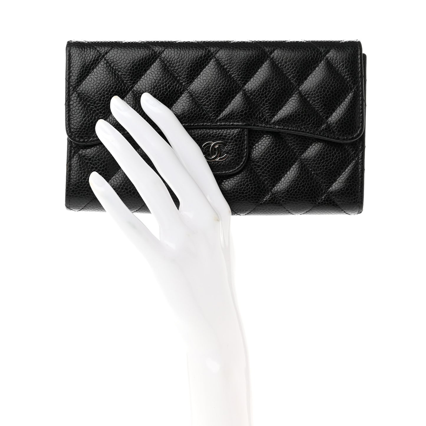 Caviar Quilted Large Flap Wallet Black