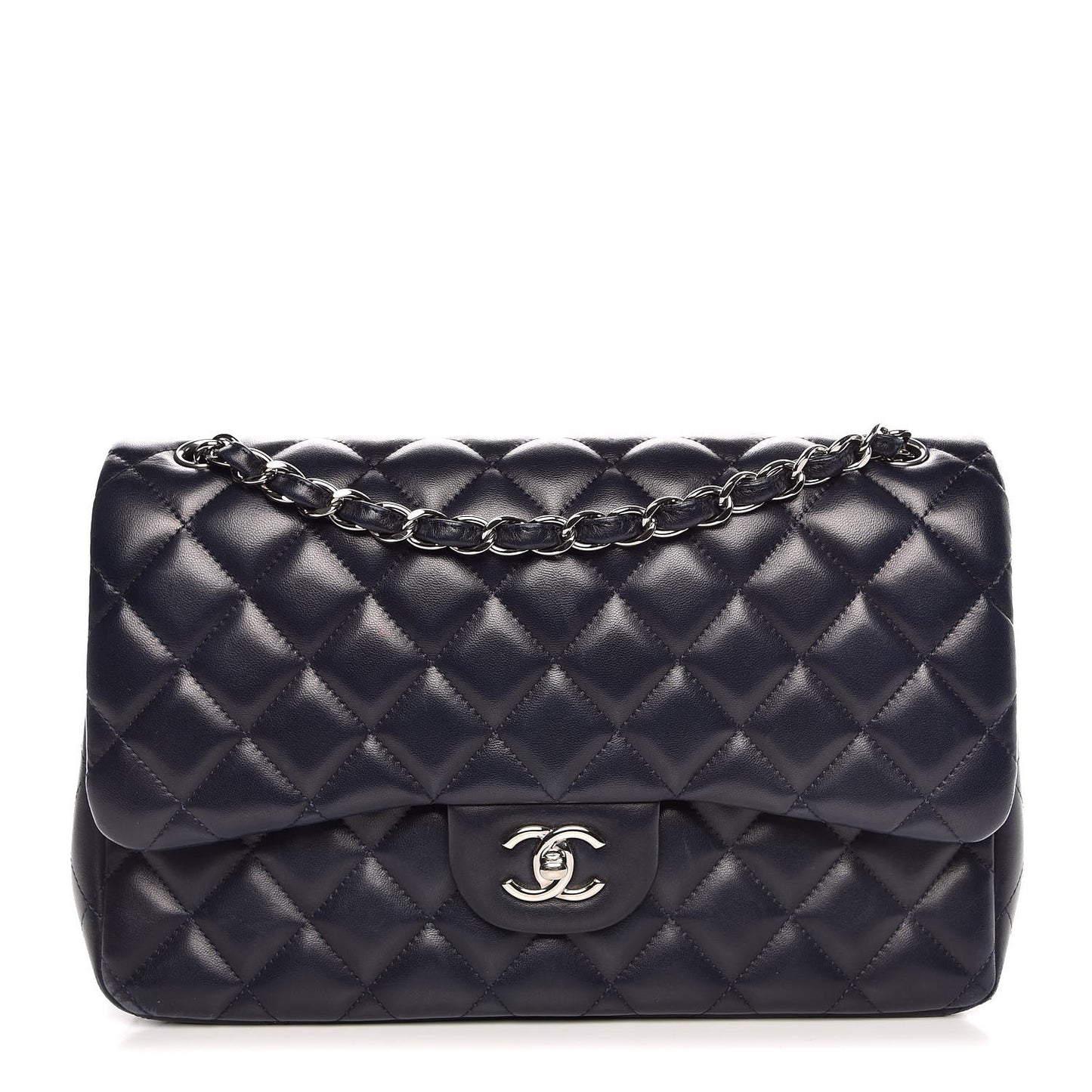 Lambskin Quilted Jumbo Double Flap Navy