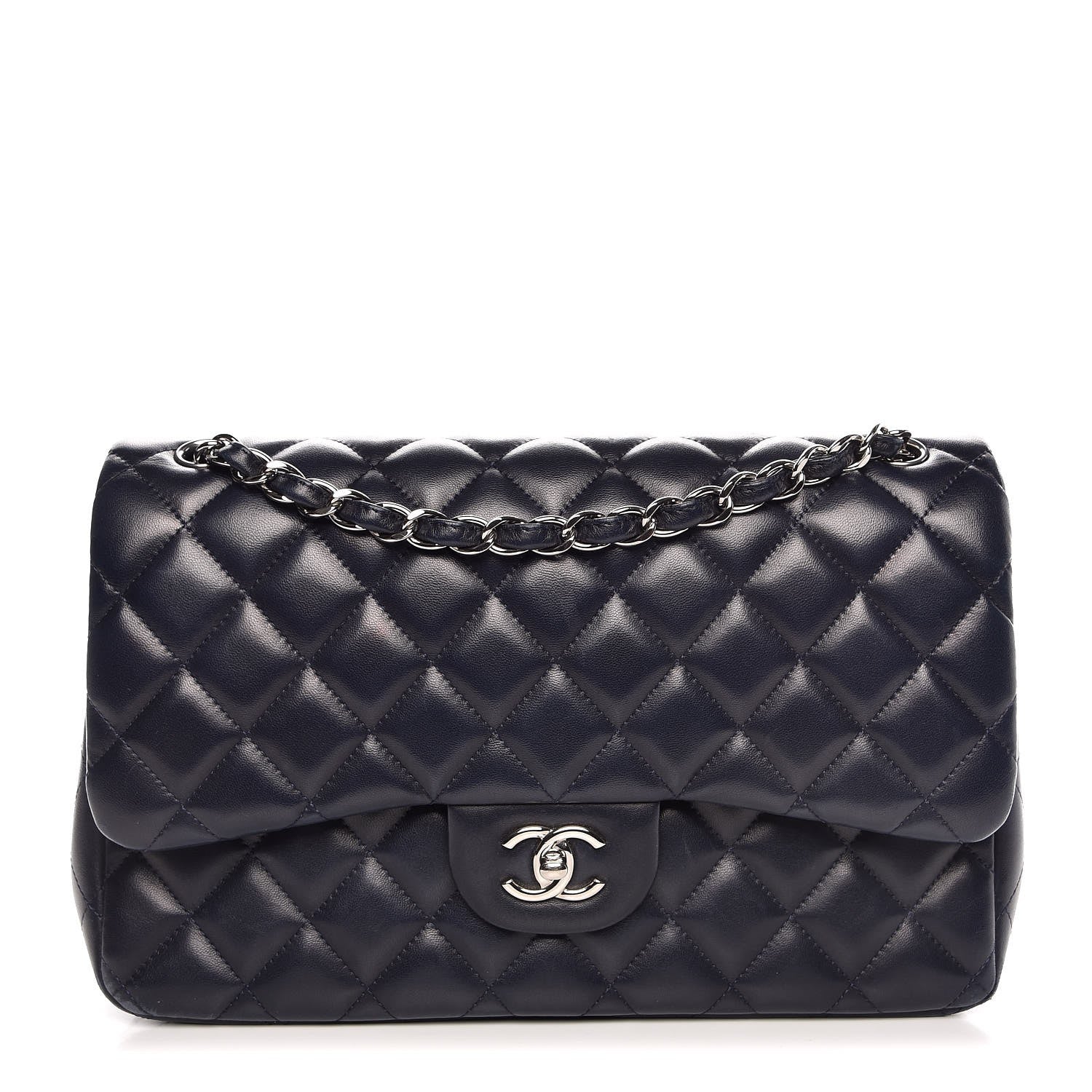 Chanel Lambskin Quilted Jumbo Double Flap Navy 1 of 14