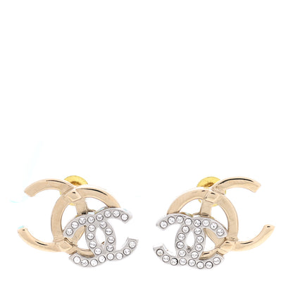 Chanel Crystal Double CC Earrings Gold Silver 1 of 5