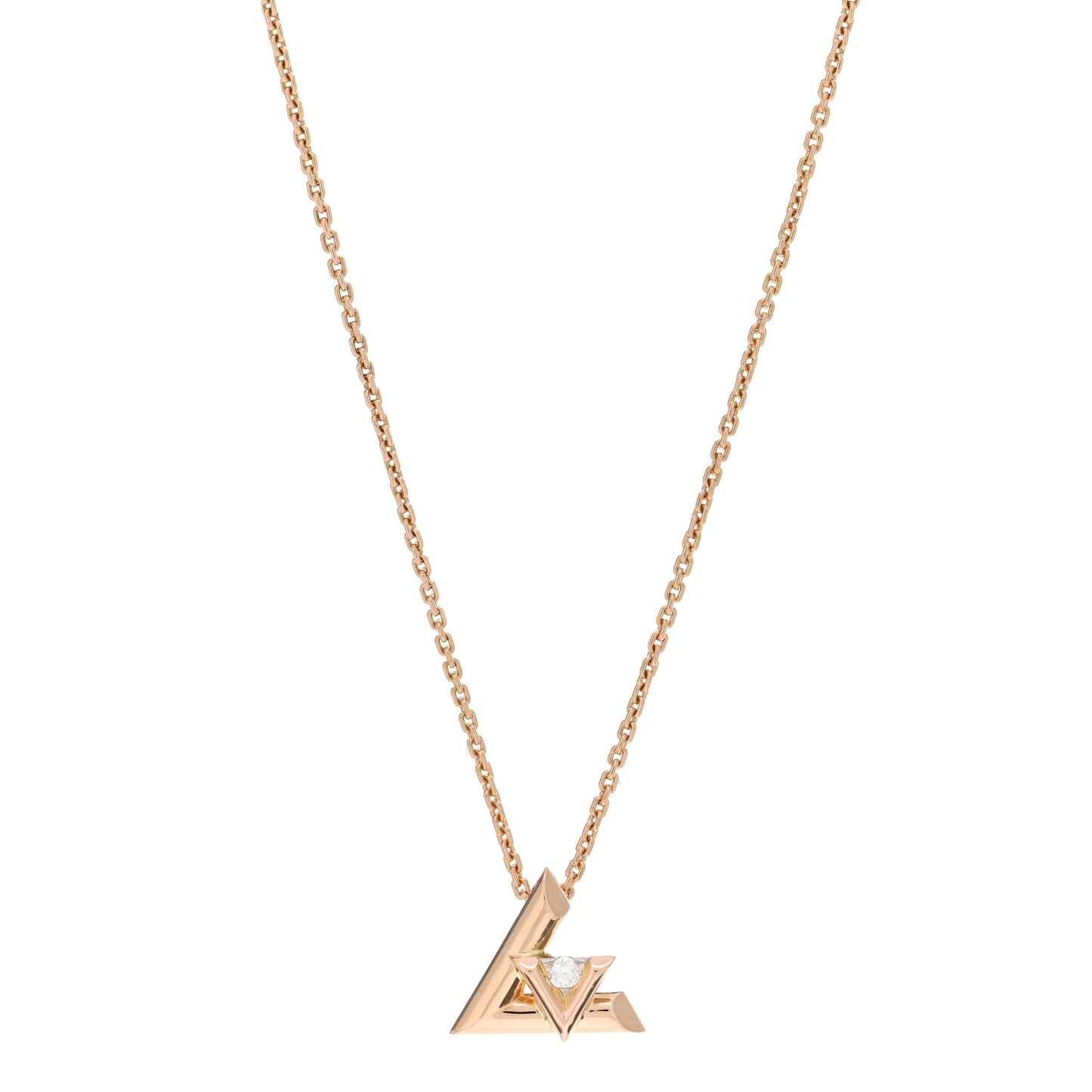 18K Pink Gold Diamond Small LV Volt One Pendant Necklace