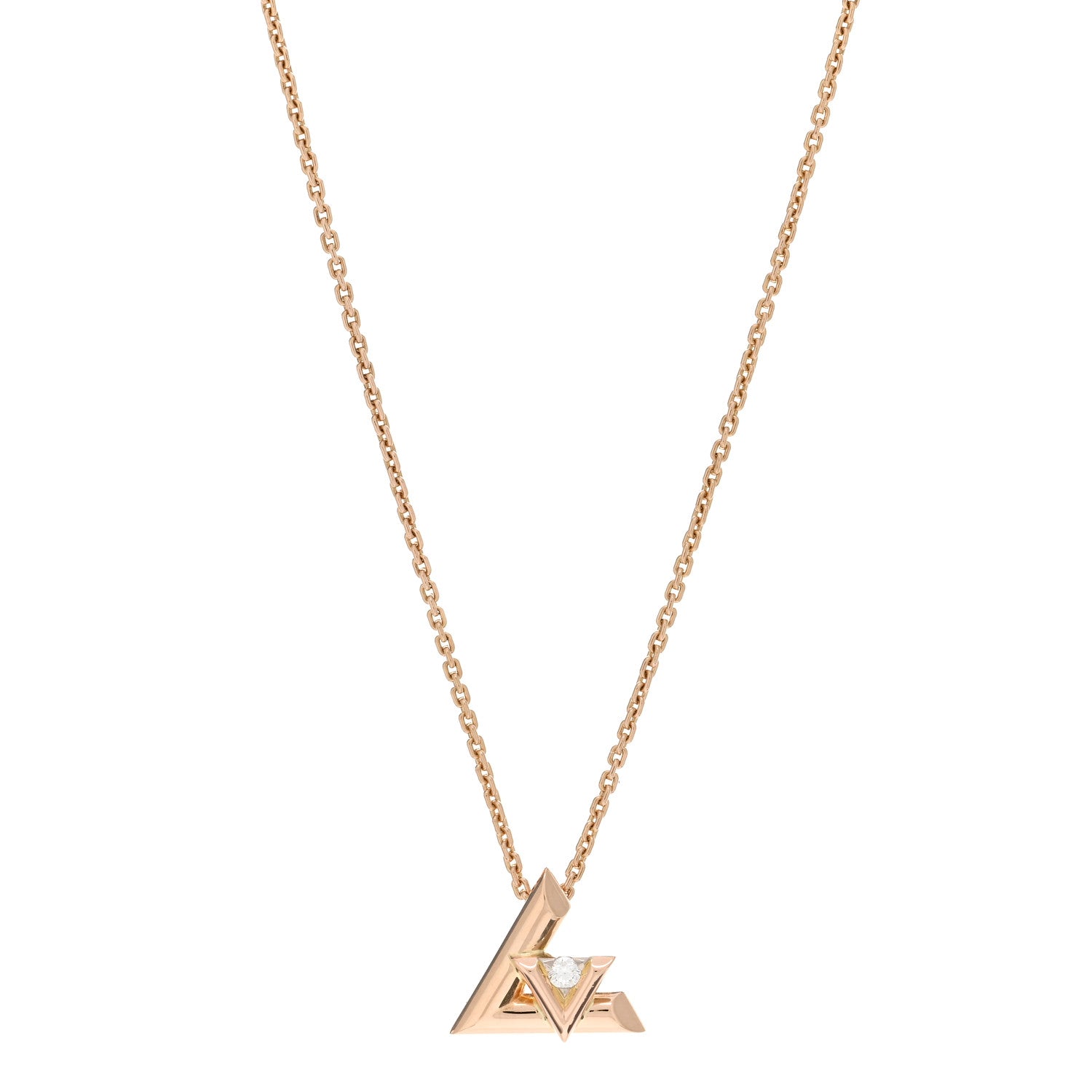 Louis Vuitton 18K Pink Gold Diamond Small LV Volt One Pendant Necklace 1 of 3