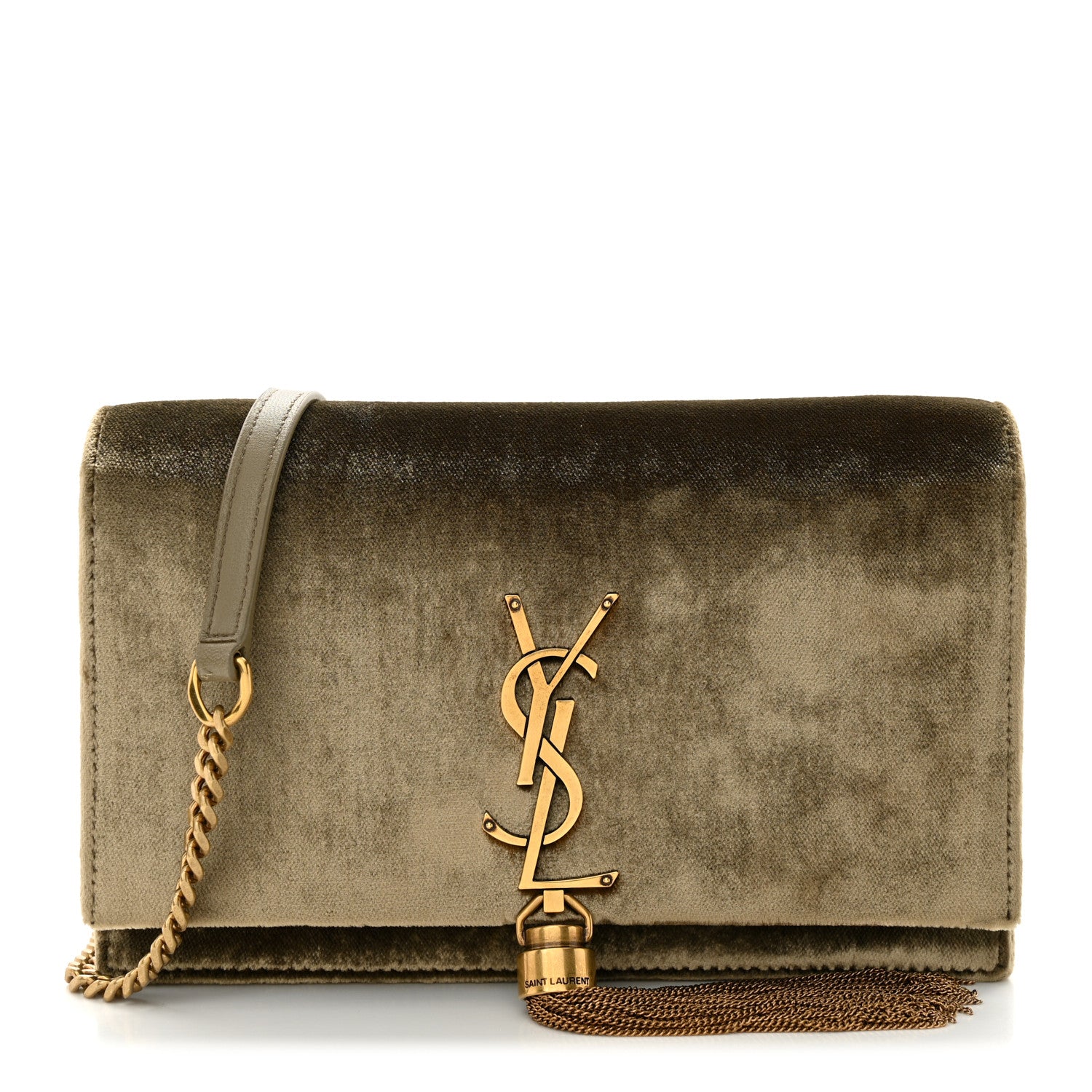 Saint Laurent Velvet Medium Classic Monogram Kate Tassel Satchel Olive 1 of 12