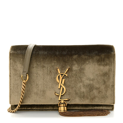 Saint Laurent Velvet Medium Classic Monogram Kate Tassel Satchel Olive 1 of 12