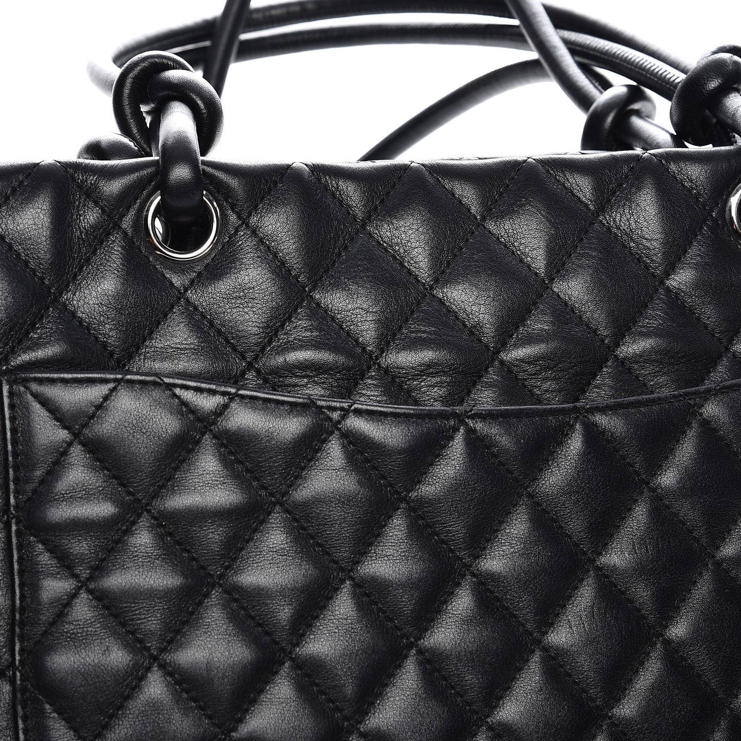 Calfskin Quilted Large Cambon Tote Black White