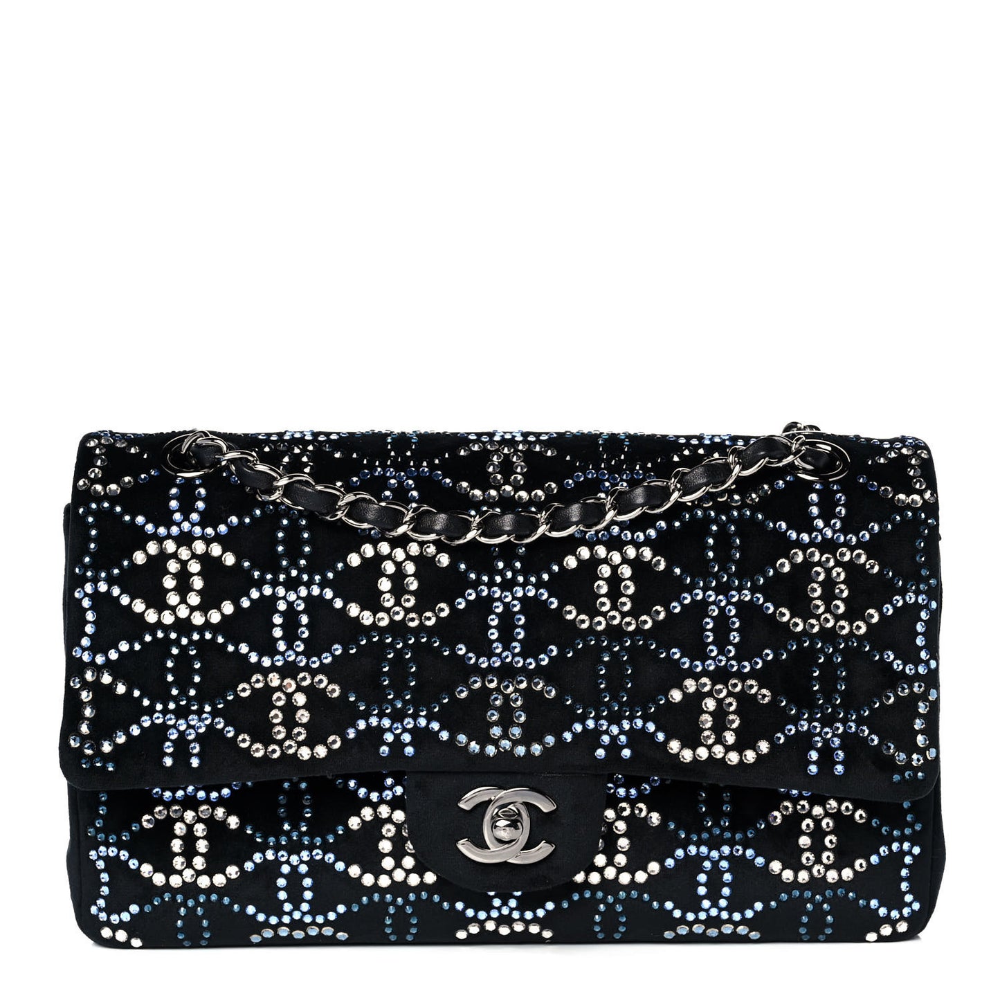 Velvet Crystal Medium Double Flap Black