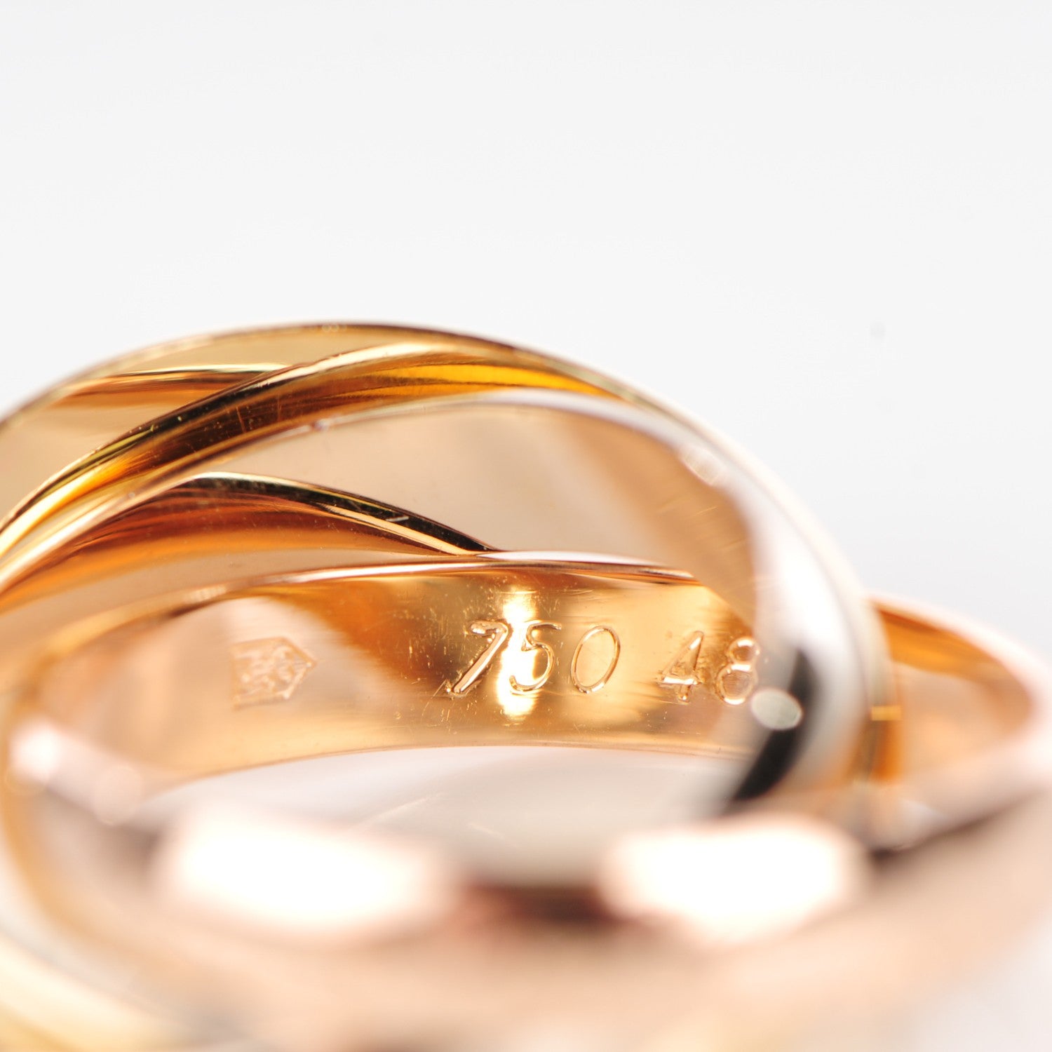Cartier 18K Pink Yellow White Gold Classic Trinity Ring 48 4.5 6 of 8