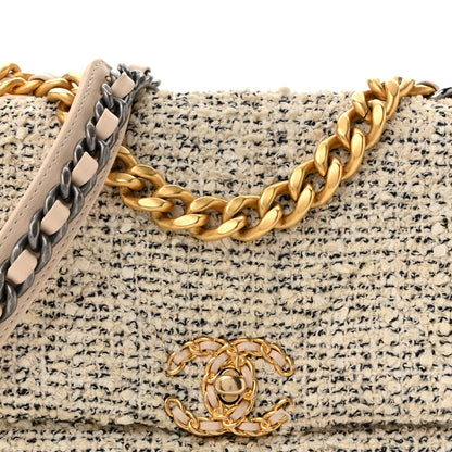 Chanel Tweed Quilted Medium Chanel 19 Flap Ecru Black 8 of 13