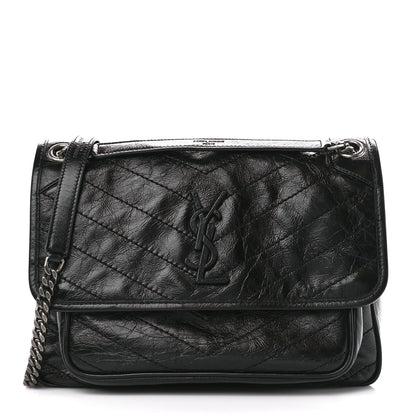 Saint Laurent Crinkled Calfskin Matelasse Monogram Medium Niki Chain Satchel Black 1 of 12
