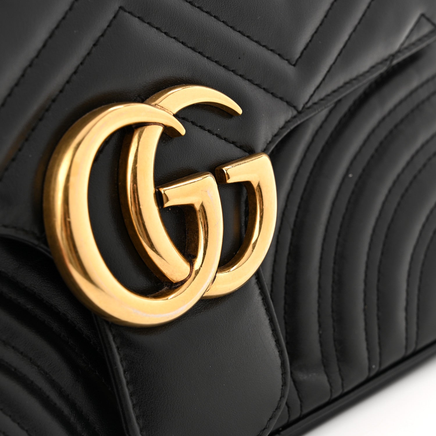 Gucci Calfskin Matelasse Medium GG Marmont Shoulder Bag Black 11 of 14