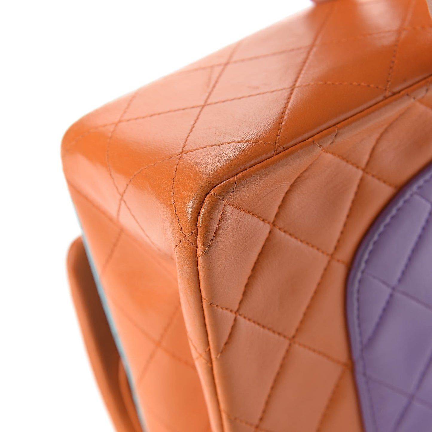 Lambskin Quilted Tri-Color Medium Double Flap Brown Blue Purple