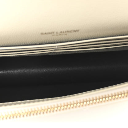 Saint Laurent Grain De Poudre Matelasse Chevron Monogram Envelope Chain Wallet Optical White 5 of 10