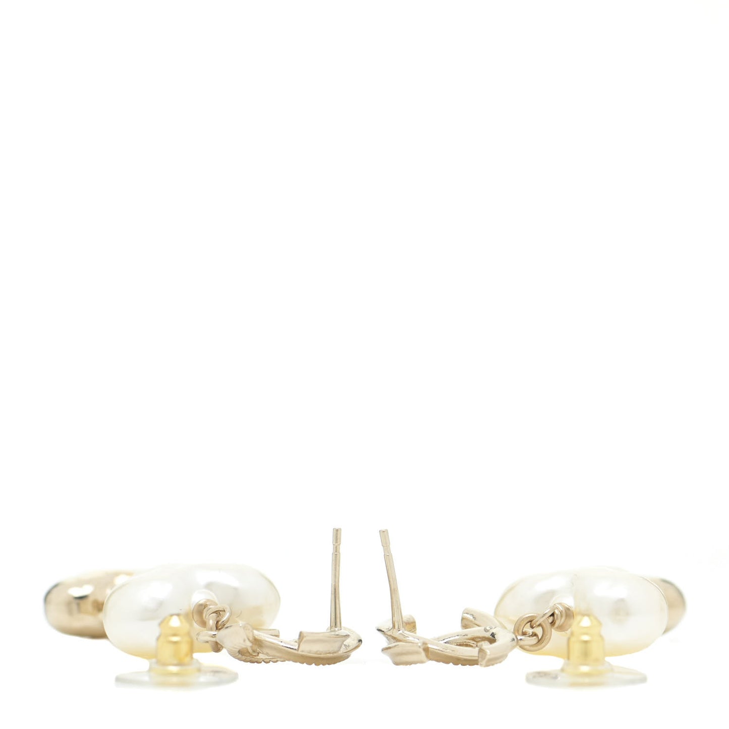 Pearl CC Double Heart Drop Earrings Gold