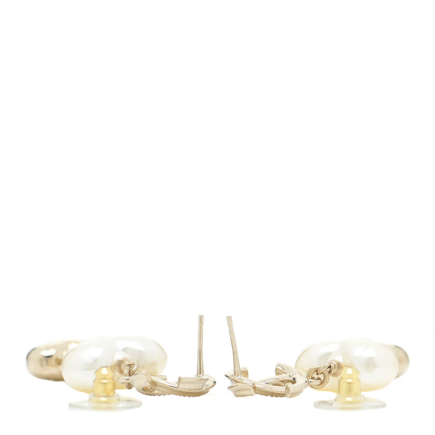 Chanel Pearl CC Double Heart Drop Earrings Gold 3 of 7