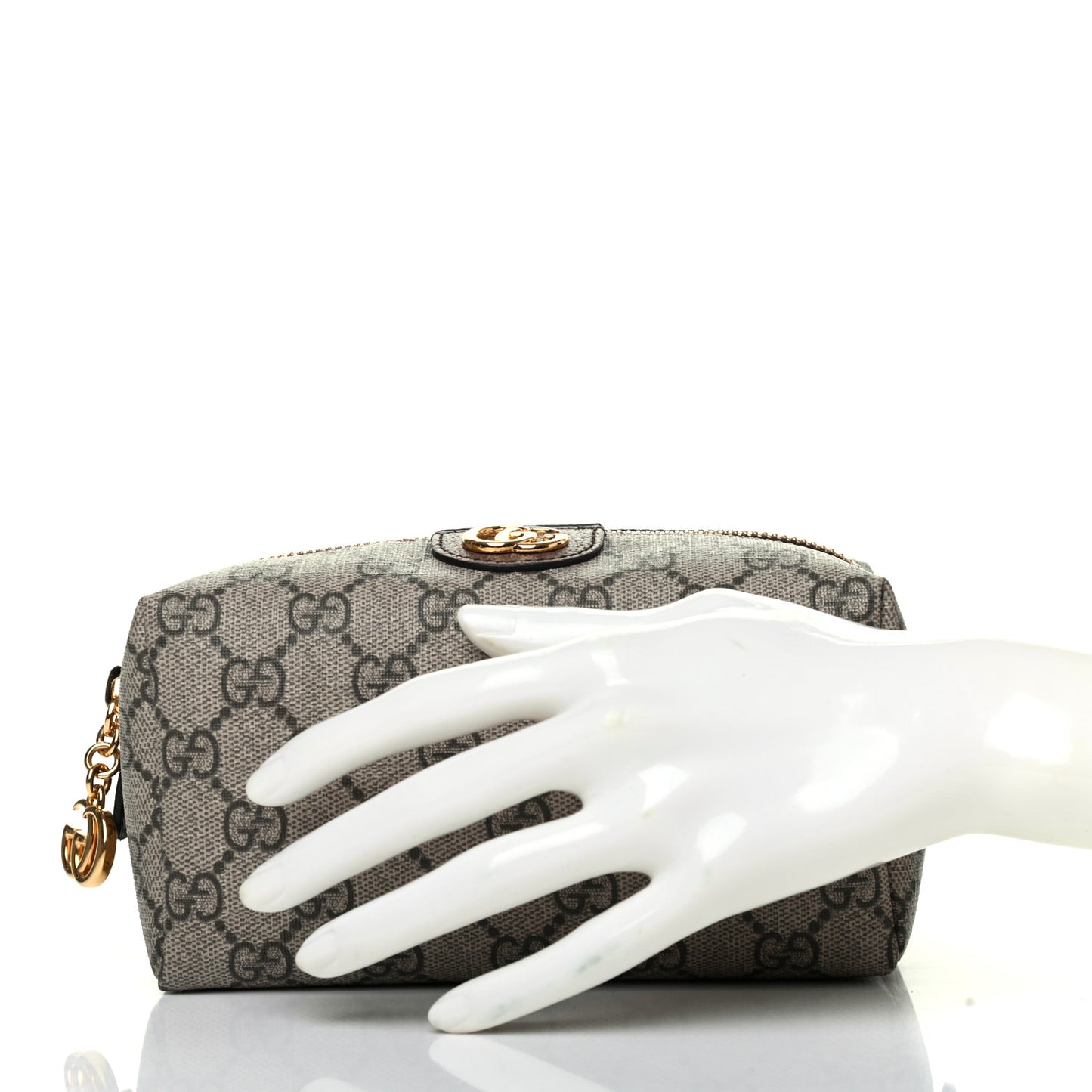 Soft GG Supreme Monogram Calfskin Medium Ophidia Cosmetic Case Beige Ebony New Acero