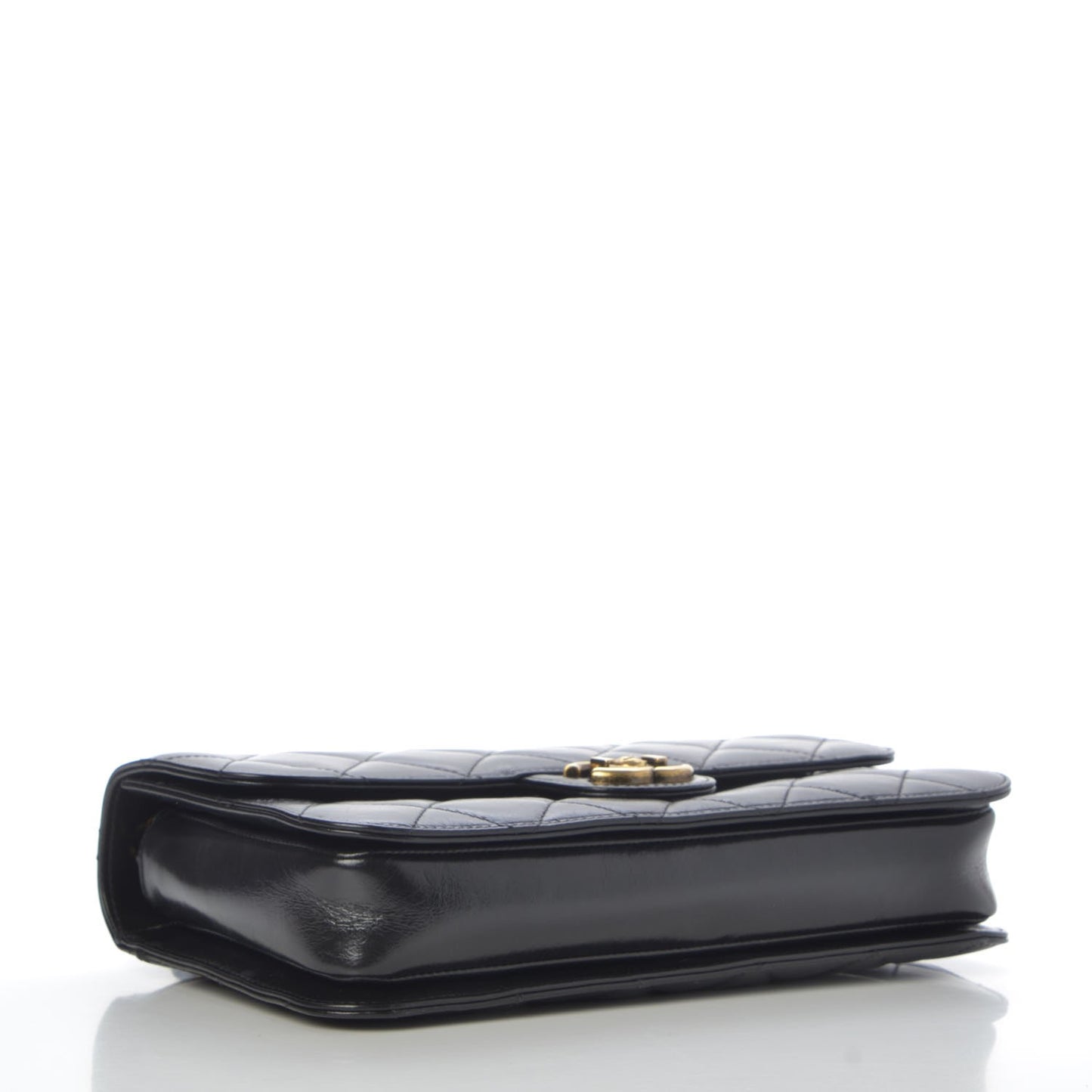Glazed Calfskin Quilted Medium Perfect Edge Flap Black